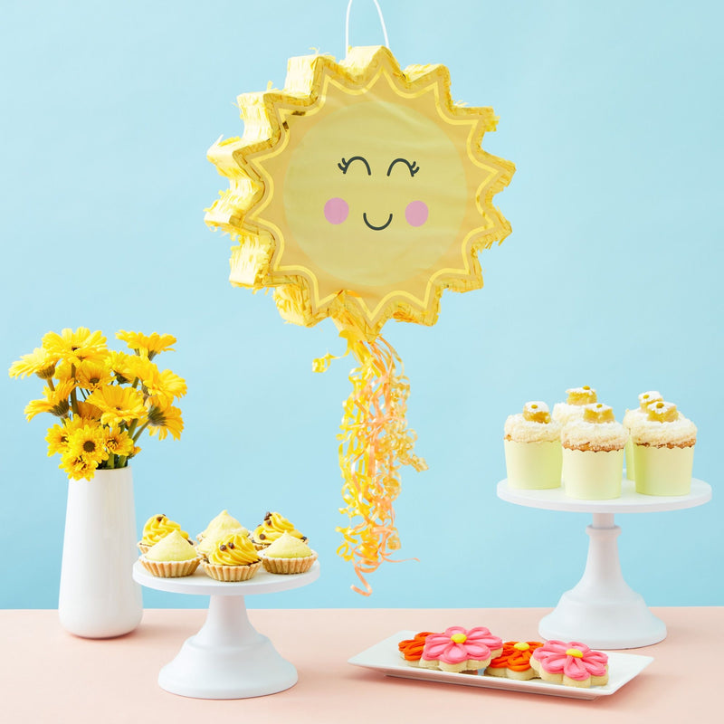 Pull String Sun Pinata for Sunshine Party Decorations, Birthday, Baby Shower (Small, 14 x 13 x 3 In)