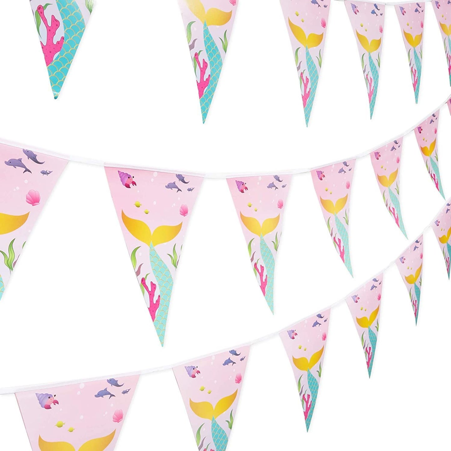 Mermaid Party Banners for Girls Birthday (11 ft, 3 Pack)