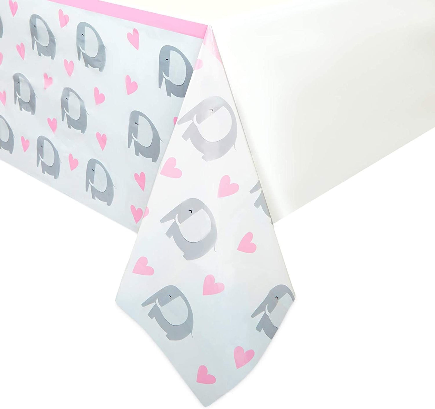 Elephant Tablecloths for Baby Shower Decor, Pink Hearts (54 x 108 in, 3 Pack)