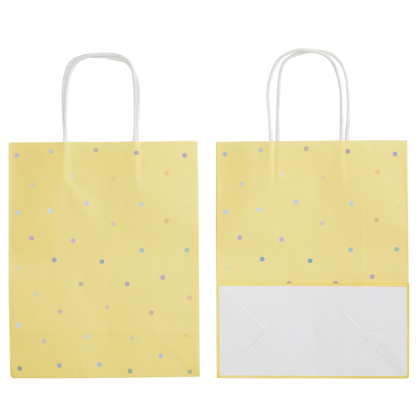 36 Pack Medium Polka Dot Paper Gift Bags with Handles and White Tissue Paper, 6 Pastel Rainbow Colors (10 x 8 x 4 In)