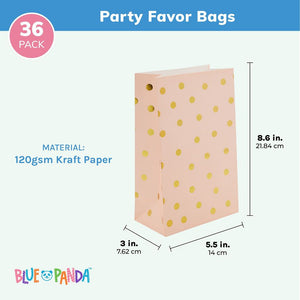 Pink Party Favor Bags for Kids Birthday, Wedding (Gold Foil Dots, 24 Pack)