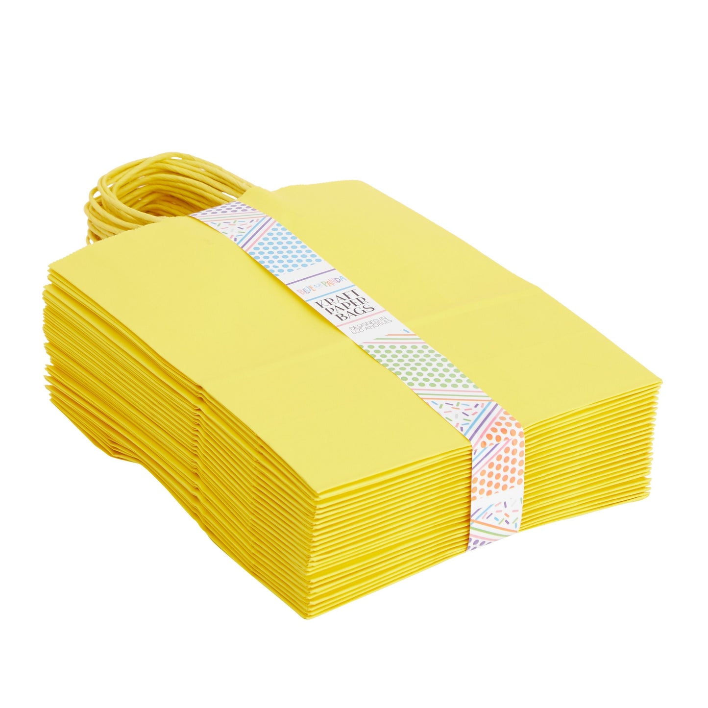 25-Pack Yellow Gift Bags with Handles, 8x4x10-Inch Paper Goodie Bags for Party Favors and Treats, Birthday Party Supplies