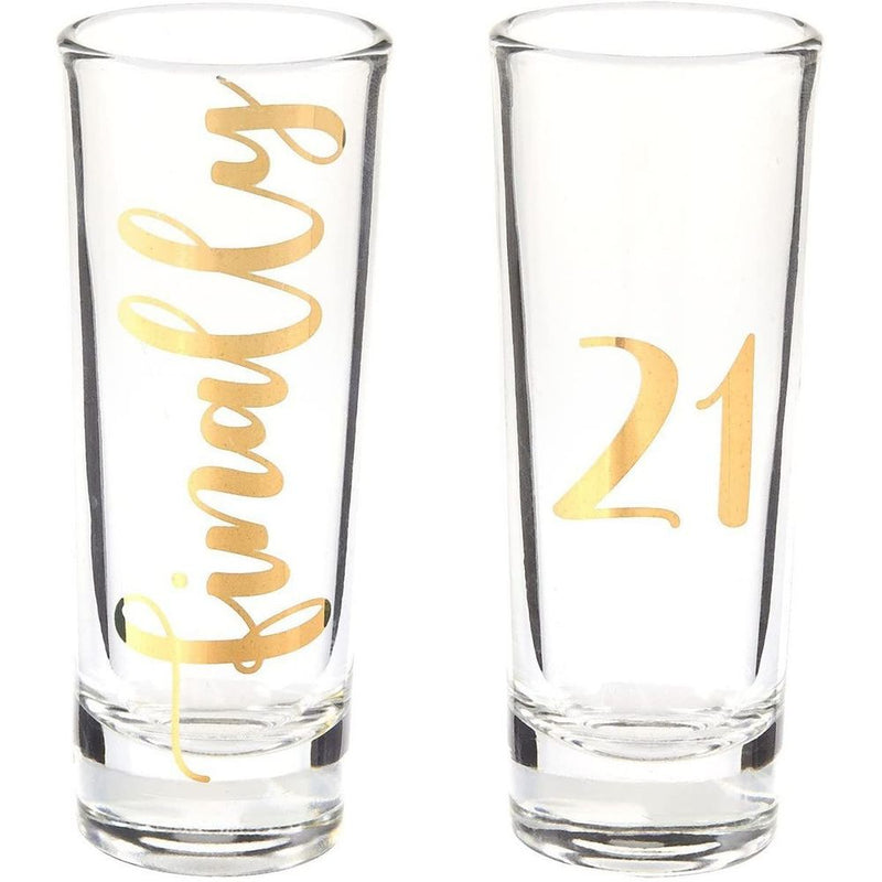 Novelty Shot Glasses for 21st Birthday Party, Finally 21 (2 oz, 2 Pack)