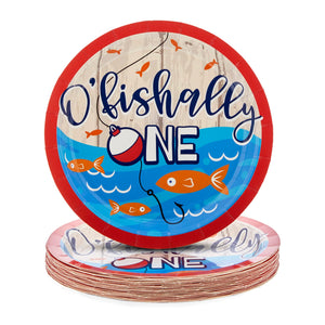 123 Piece O'fishally One Decorations for 1st Birthday Party Supplies, Dinnerware, Decor, Table Cover (Serves 24)