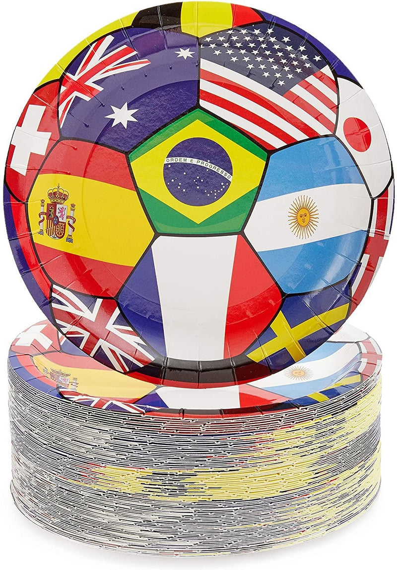 80 Pack Soccer Paper Plates, International Country Flags Party Supplies & Decorations, 9 in