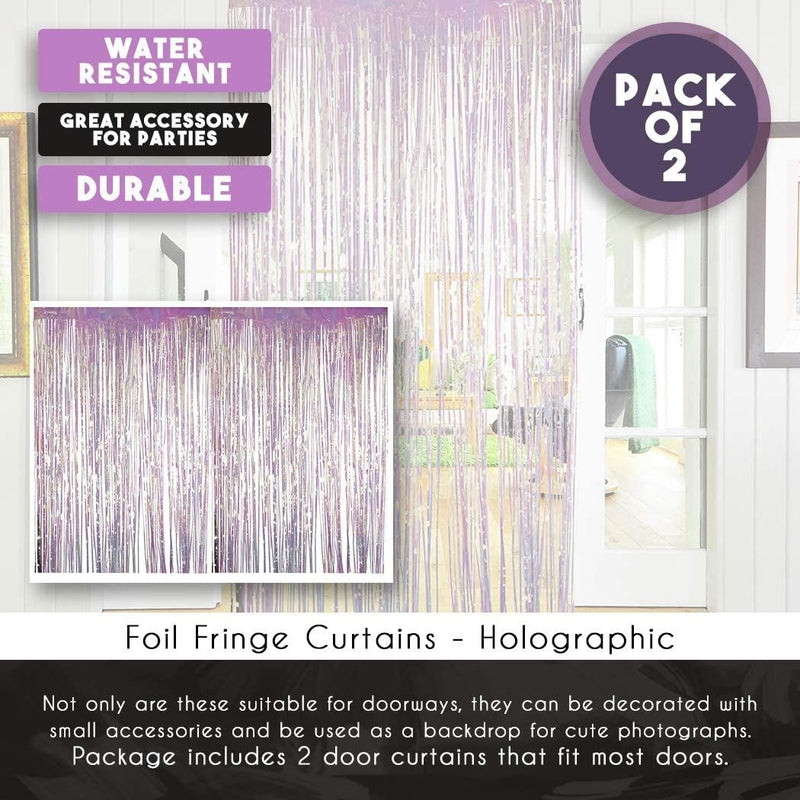 Foil Fringe Curtains - 2-Pack Holographic Foil Curtain, Metallic Tinsel Foil Fringe Curtain for Wedding Photo Backdrop, Birthday Party Decoration, Photo-Booth Background, 8 x 3 Feet