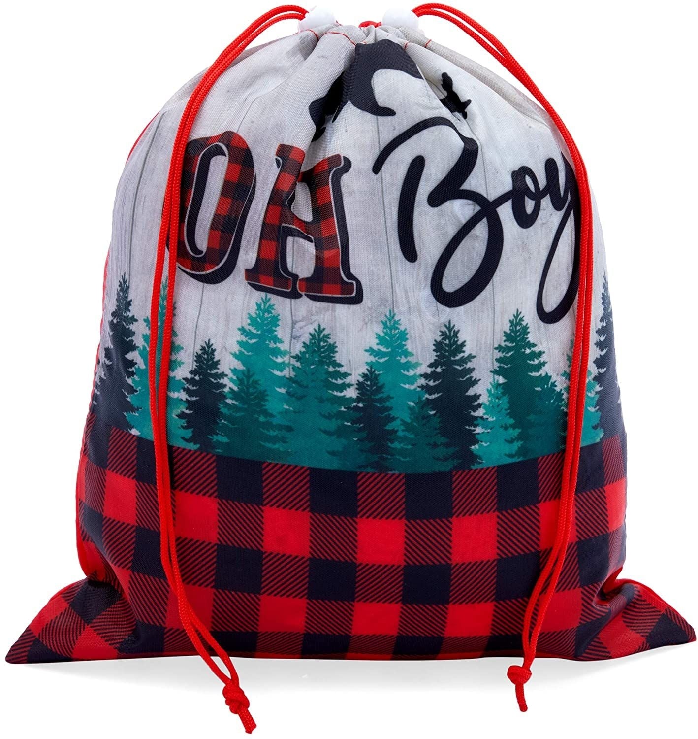 12 Pack Lumberjack Buffalo Plaid Drawstring Gift Bags for Boys Baby Shower & Kids Birthday Party Favors Goodie Bag, 10 x 12 in