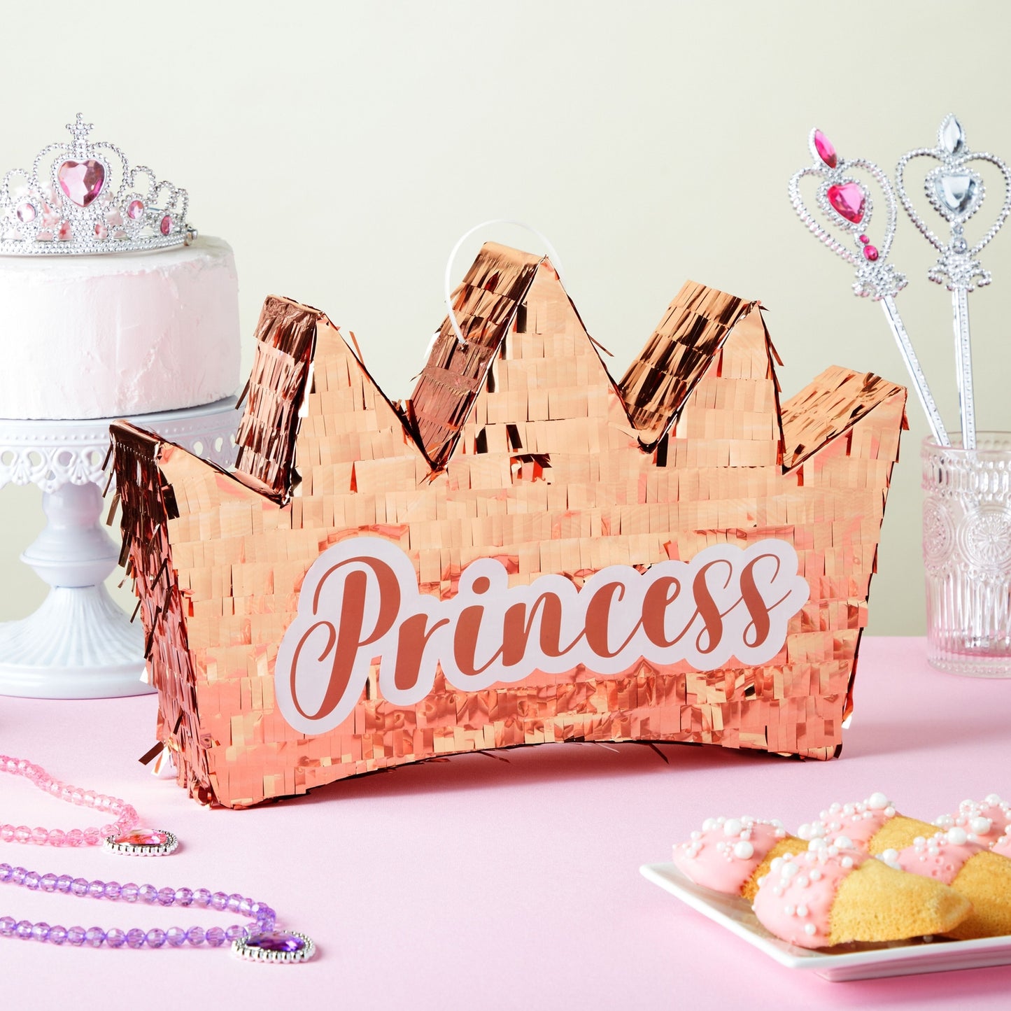 Rose Gold Princess Crown Pinata for Girls Birthday Party Decorations (Small, 14.8 x 3.0 x 10.3 In)