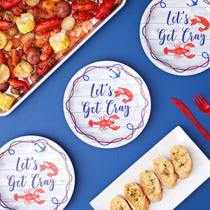 48 Pack Lets Get Cray Seafood Boil Plates for Crawfish Boil Party Supplies (9 x 9 In)