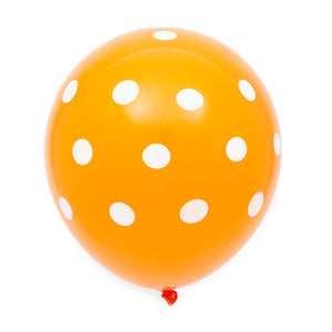 50-Pack 12-Inch Orange Latex Polka Dot Balloons for Birthday Party Decorations Supplies with 1 Gold 2.5x2.5x5-Inch Balloon Weight and 1 Roll of 10mm Wide White String