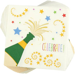 100 ct Champagne Paper Napkins for Celebrate New Year, Birthday Party Supplies & Decorations, Anniversary Cocktail Napkin, 5 in