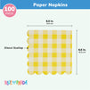 100 Pack Yellow Plaid Paper Napkins for Birthday Party Supplies (6.5 x 6.5 In)