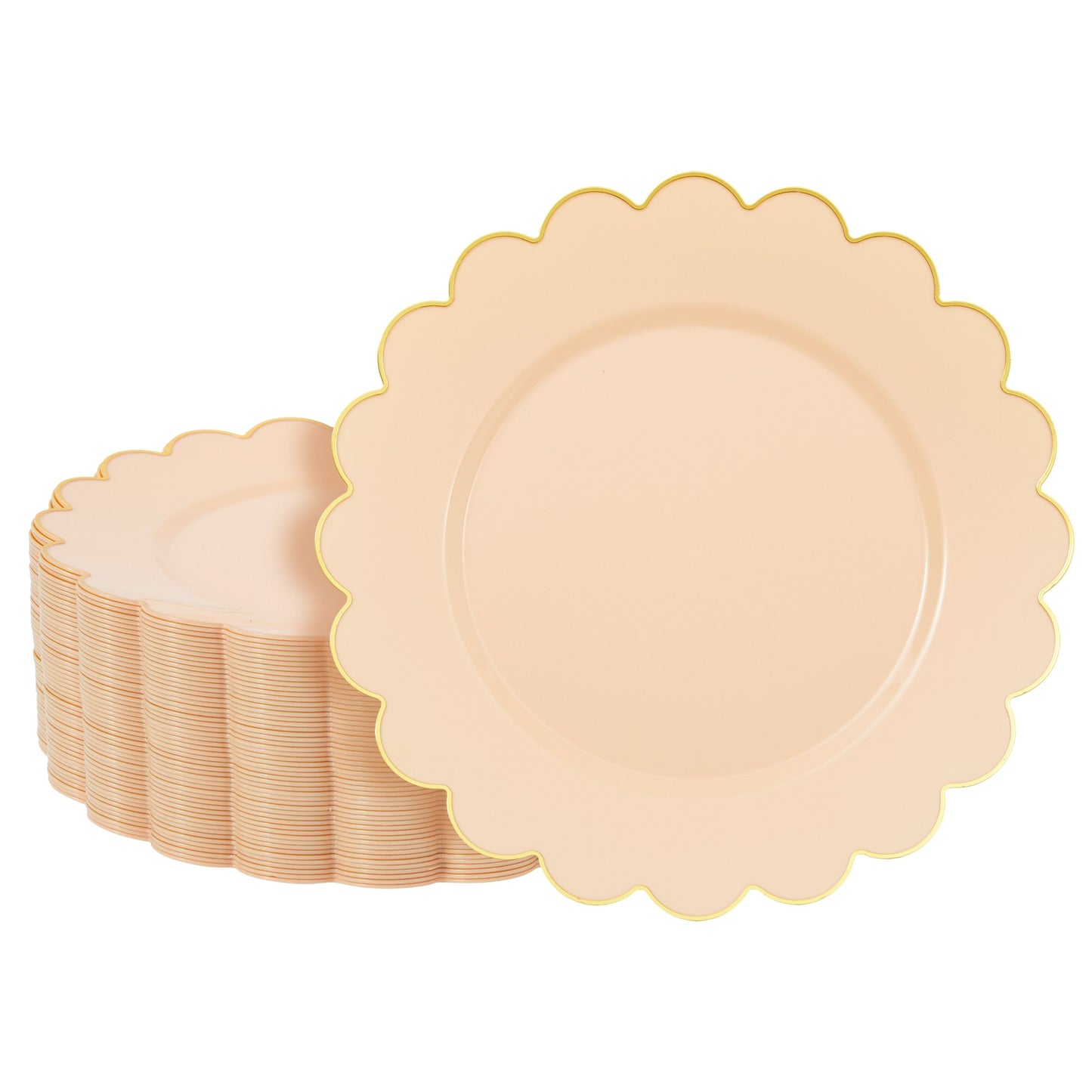 50 Pack Ivory Pink Plastic Plates for Party, 9 Inch Disposable for Party Supplies, Wedding, Gold Foil Scalloped Edges