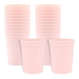 24-Pack 16-Ounce Light Pink Plastic Stadium Cups, Bulk Reusable Tumblers for All Occasions and Celebrations