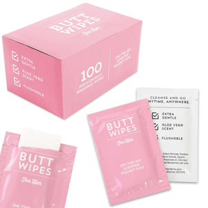 Butt Wipes for Women Individually Wrapped Flushable Wet Wipes, Aloe Vera Scented (100 Pack)