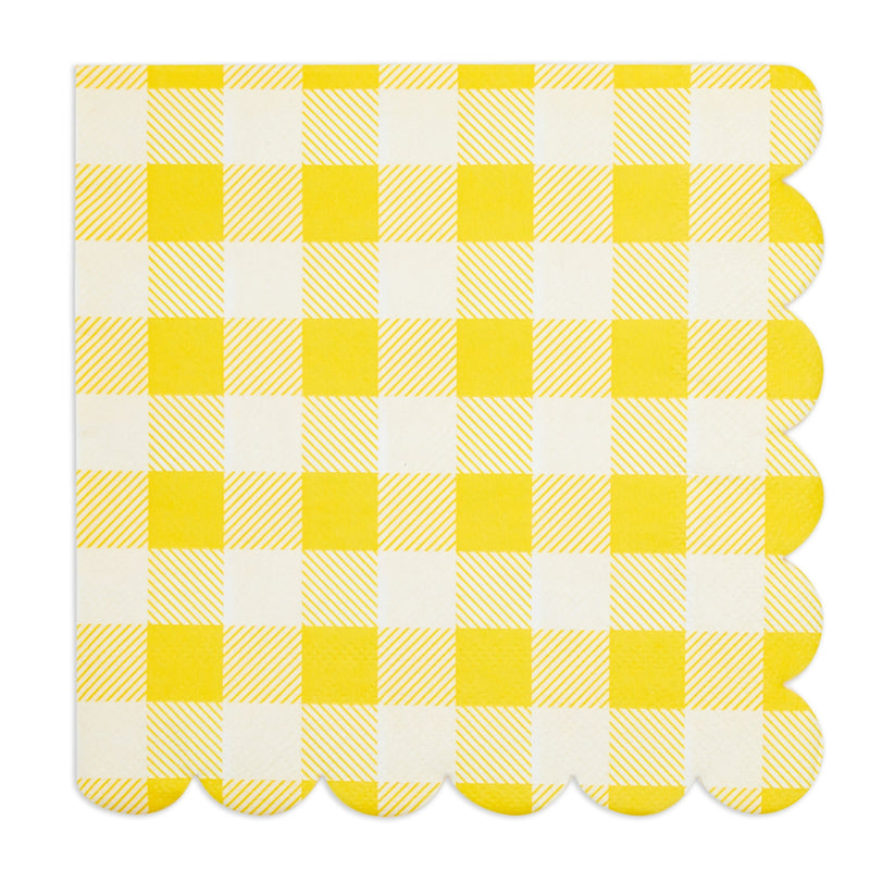 100 Pack Yellow Plaid Paper Napkins for Birthday Party Supplies (6.5 x 6.5 In)