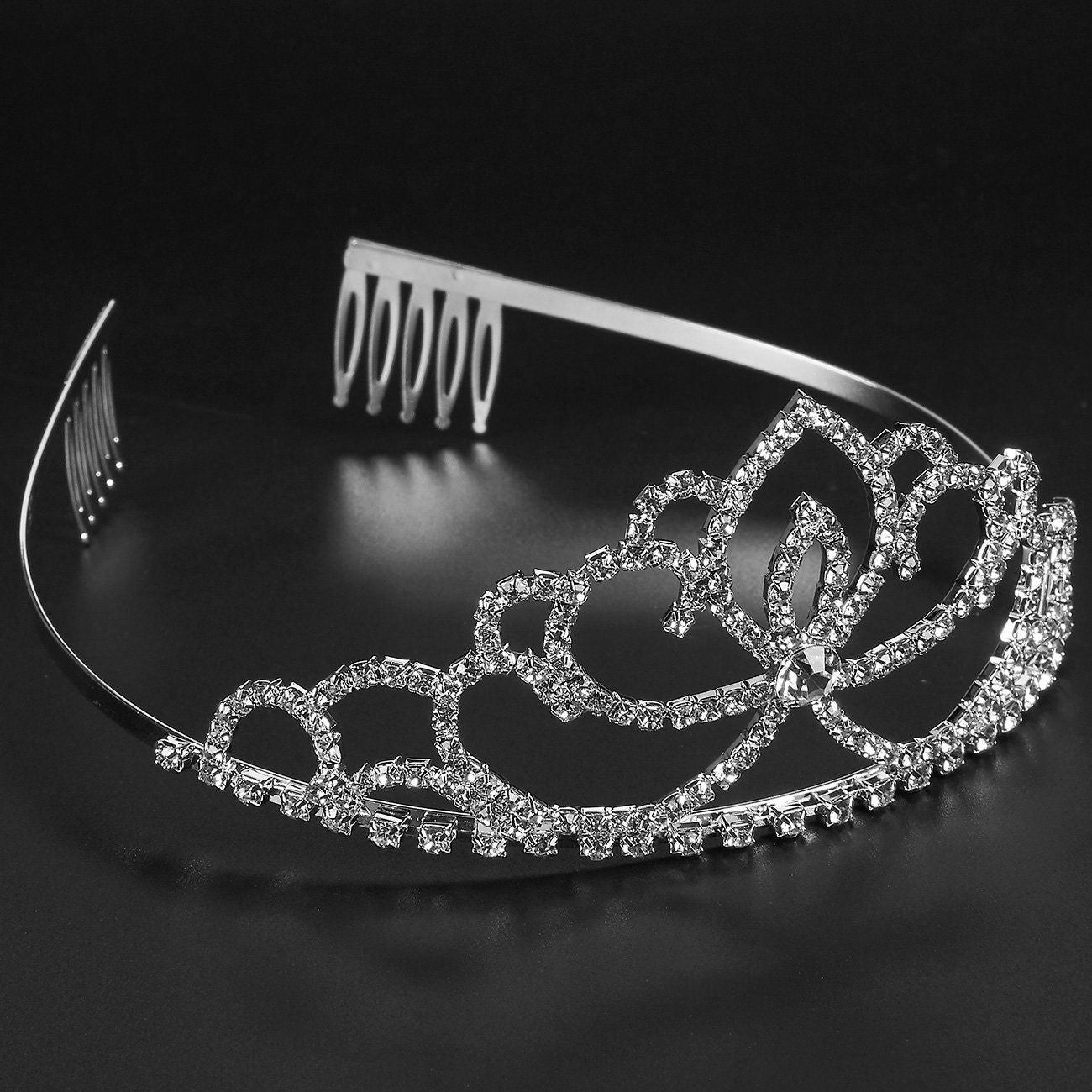 Rhinestone Crystal Tiara - Perfect for Wedding, Bridal, Prom, Birthday, Pageant, Princess Crown, Silver - 5 x 2.2 x 5.5 Inches