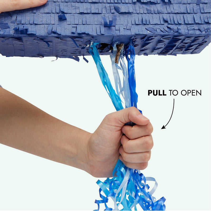 Number 2 Pinata - Pull String Pinata for Boys 2nd Birthday Party Decorations, Ombre Blue (16.5 x 11.5 x 3 In)