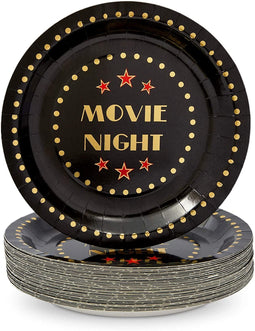 Black Paper Plates Movie Night Party Decorations (9 Inches, 48 Pack)