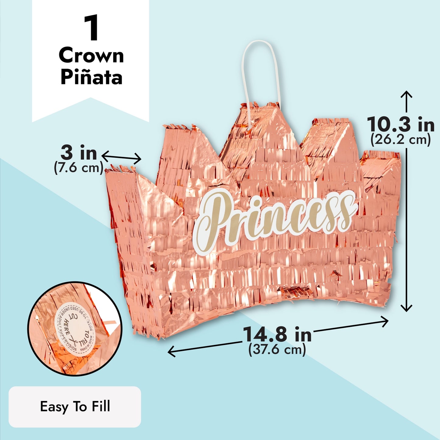 Rose Gold Princess Crown Pinata for Girls Birthday Party Decorations (Small, 14.8 x 3.0 x 10.3 In)