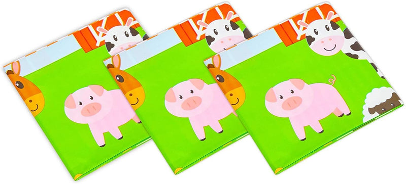 Farm Animal Birthday Party Tablecloth for Barnyard Decorations (54 x 108 in, 3 Pack)