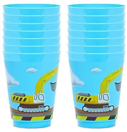 16 Pack Plastic Excavator Cups for Kids, Construction Party Favors for Birthday Party Supplies (16 oz)