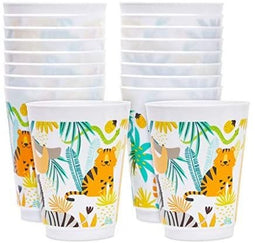 16 Pack Plastic Jungle Safari Cups for Kids, Animal Party Favors for Birthday Party Supplies (16 oz)