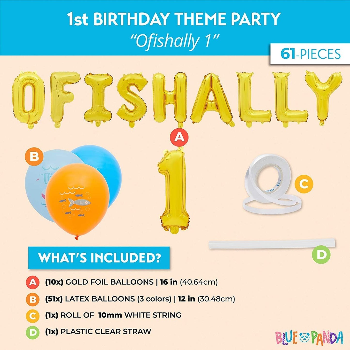 The Big One Balloons for 1st Birthday Party, Ofishally 1 Decorations (61 Pieces)