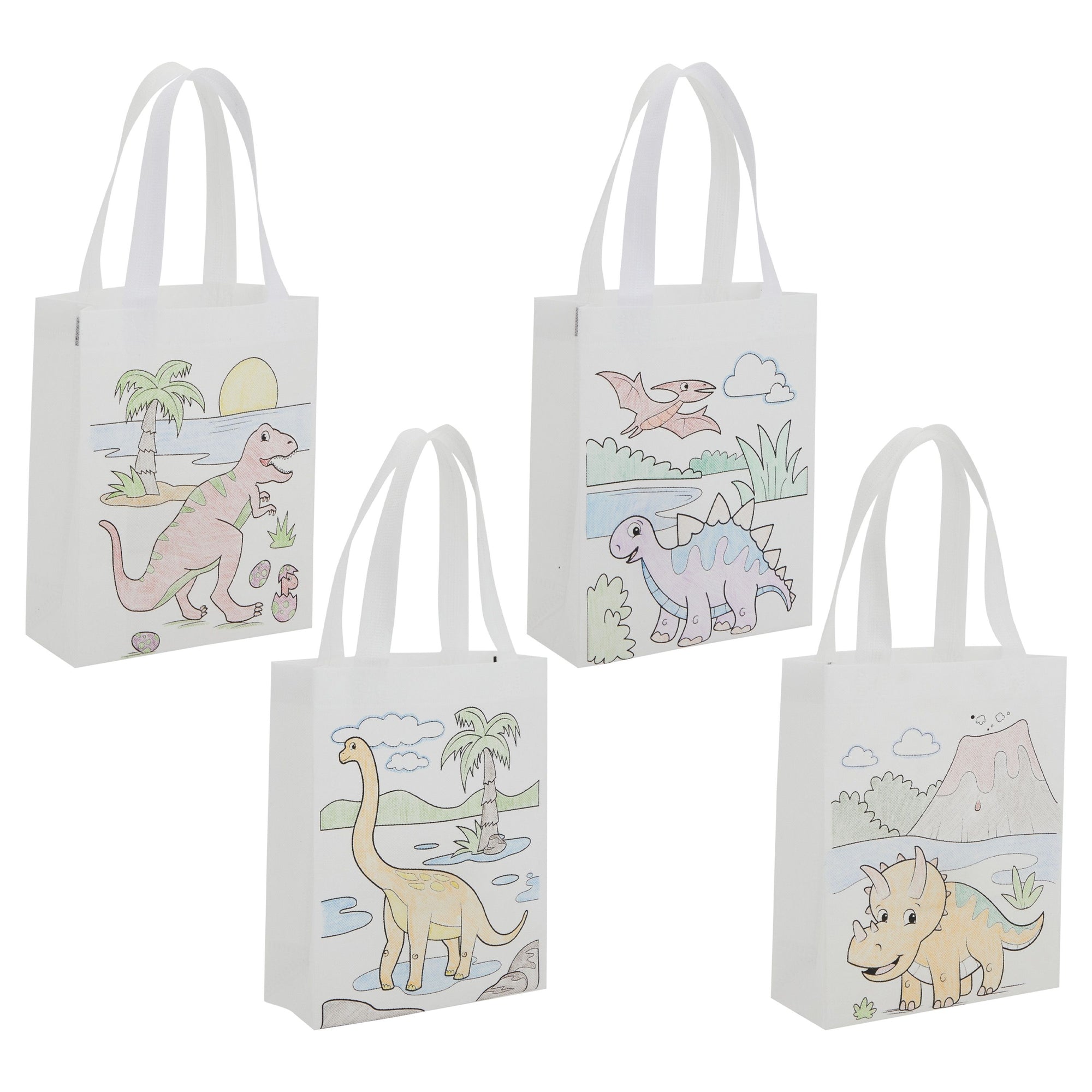 24-Pack Small Dinosaur Party Favor Tote Bags with Handles for Kids