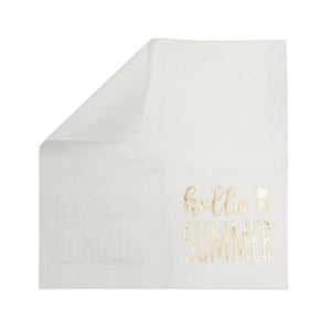 Hello Summer Cocktails Napkins with Gold Foil Pineapple (5x5 In, White, 50 Pack)