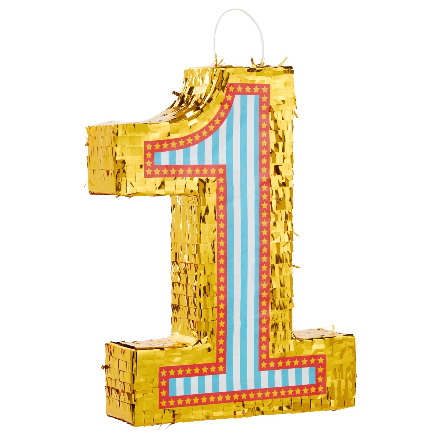 Small Circus Number 1 Pinata for 1st Birthday, Gold Foil Carnival Theme Party Decorations, 16.5 x 13 x 3 In