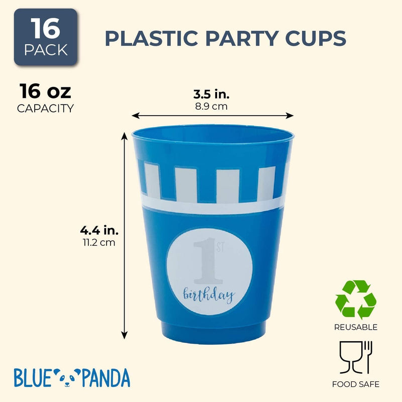 1st Birthday Reusable Plastic Party Cups (16 Pack)
