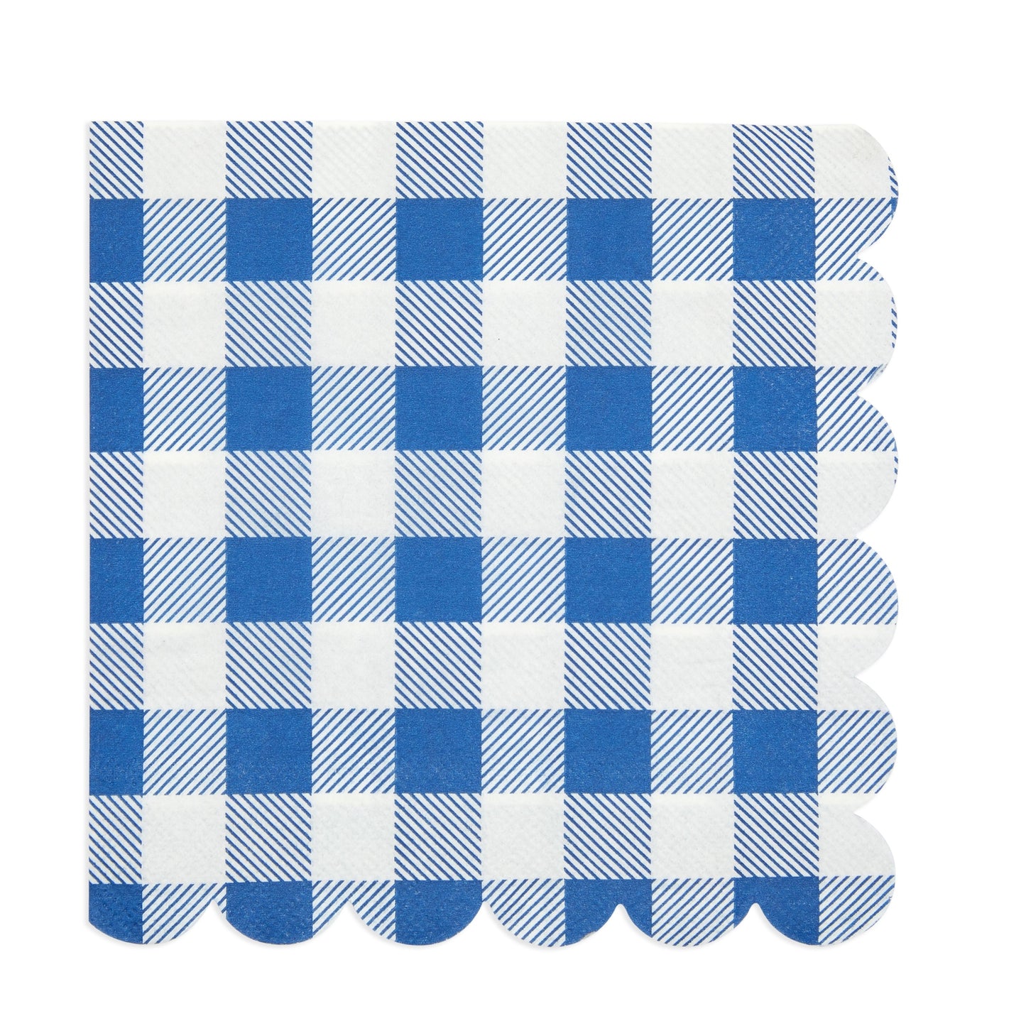 100 Pack Blue Gingham Printed Paper Napkins for Summer Party (6.5 x 6.5 In)