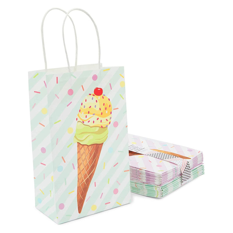 Ice Cream Birthday Party Favor Gift Bags with Handles (9 x 5.5 x 3.15 in, 24 Pack)