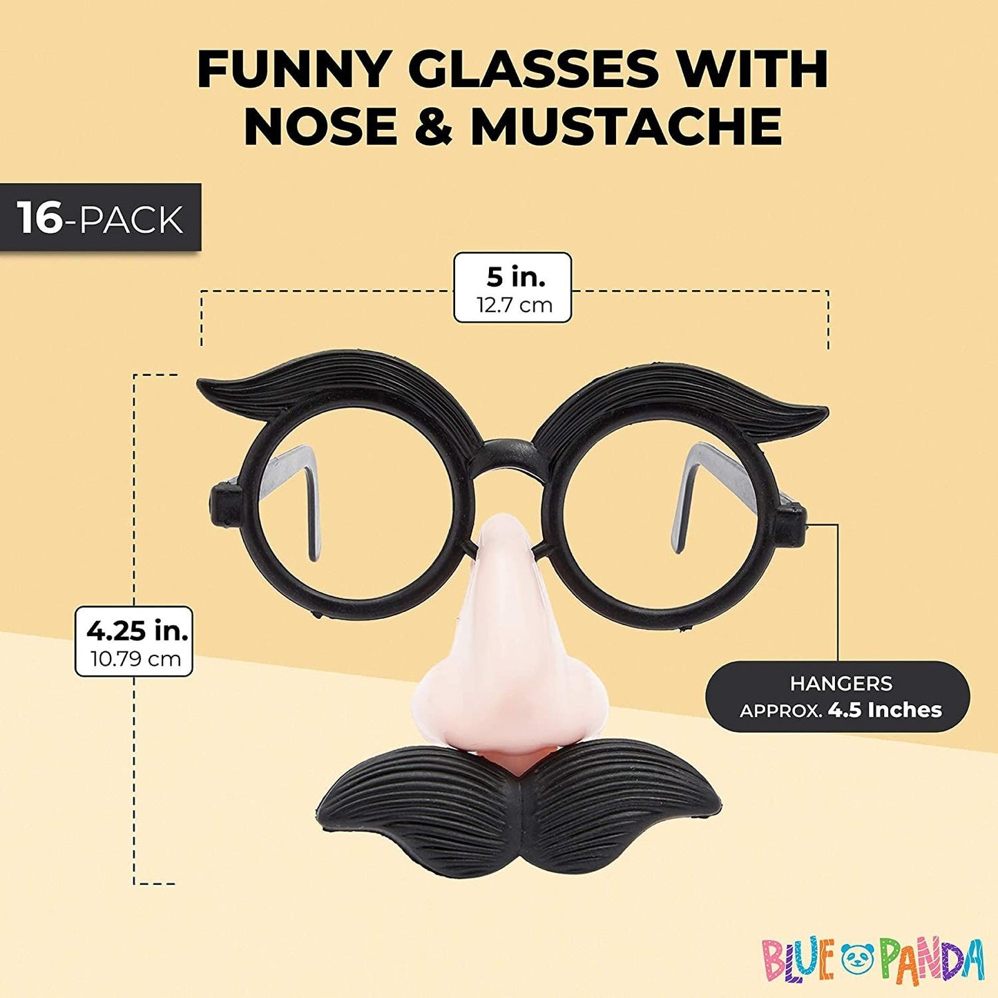 Funny Nose and Mustache Glasses for Halloween, Costumes, Parties (16 Pack)