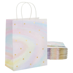 24 Pack Pastel Tie Dye Paper Gift Bags with Handles for Boutique and Small Business Supplies (10 x 8 x 4 In)