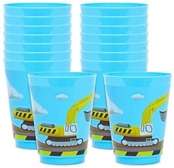 16 Pack Plastic Excavator Cups for Kids, Construction Party Favors for Birthday Party Supplies (16 oz)