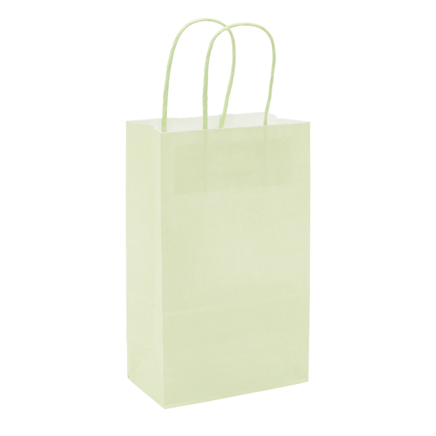 25-Pack Light Green Gift Bags with Handles, 5.5x3.2x9-Inch Paper Goodie Bags for Party Favors and Treats, Birthday Party Supplies