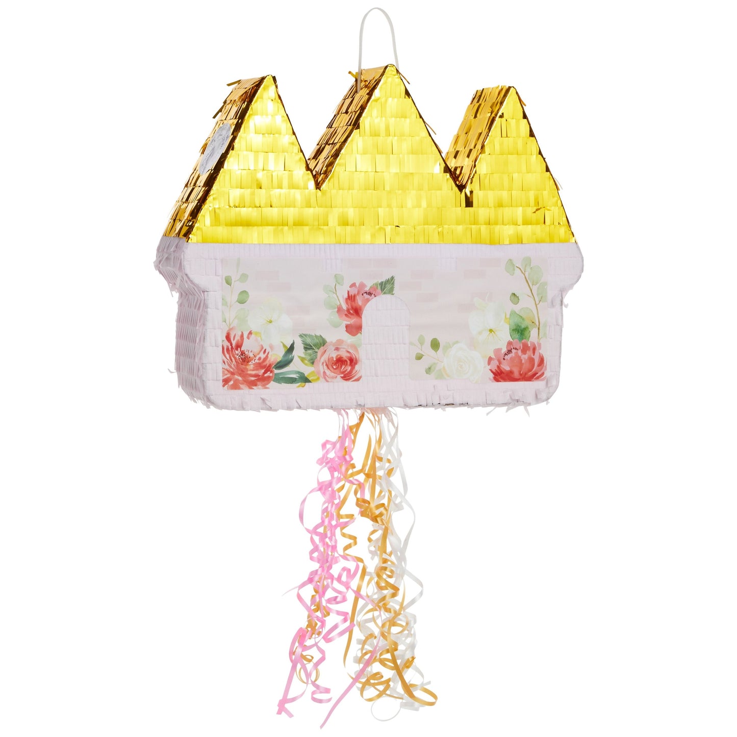 Small Floral Castle Pull String Pinata for Princess Birthday Party Decorations (16.5 x 13 x 3 Inches)