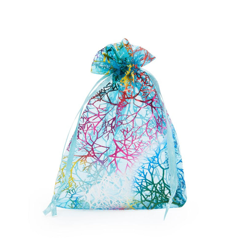 Small Blue Coral Organza Drawstring Party Favor Gift Bags for Jewelry (3.5 x 4.7 In, 120 Pack)