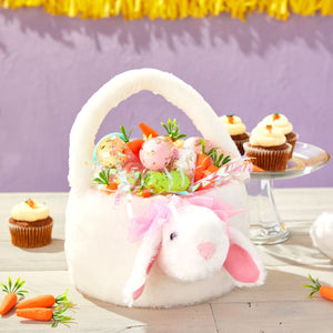 Fluffy Easter Bunny Basket for Kids Egg Hunt (11 x 5.5 x 9.5 In)