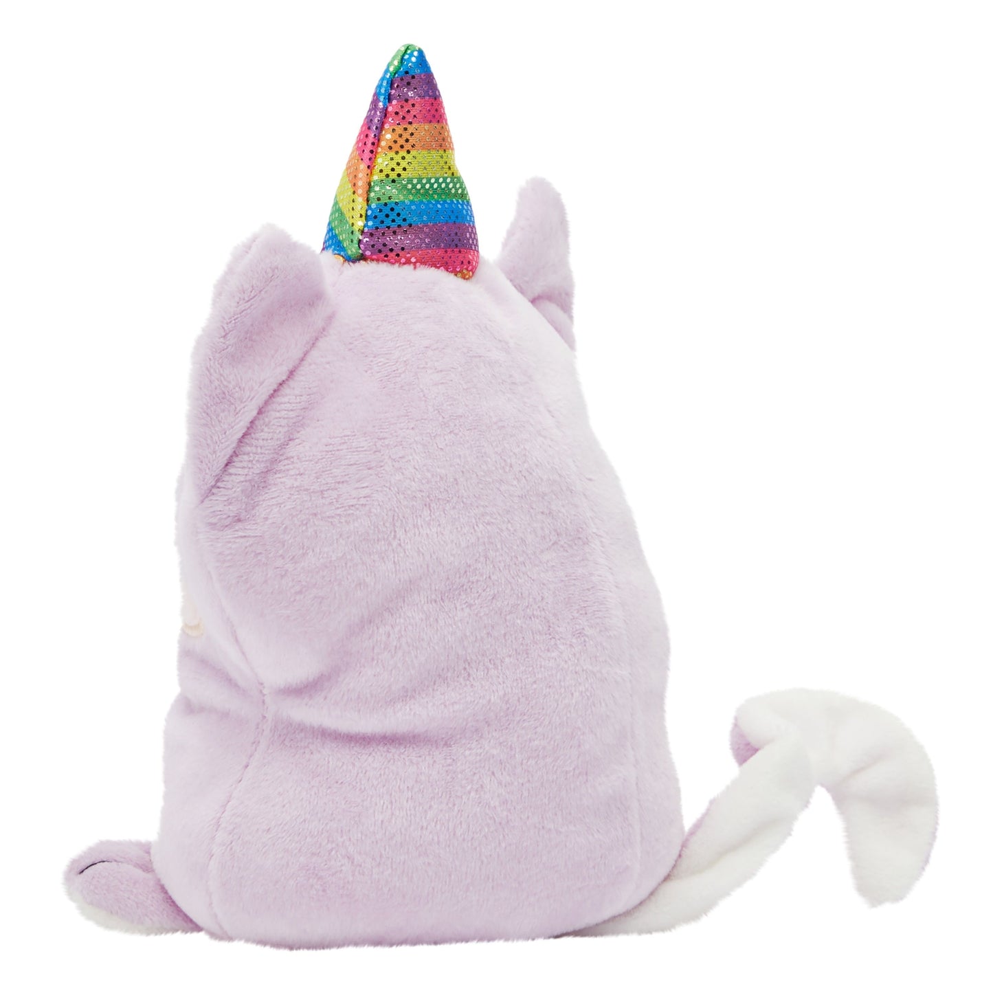 Small Reversible Caticorn Plush Toy, Lavender and White Caticorn Plushie with Rainbow Horn (6 x 12 In)