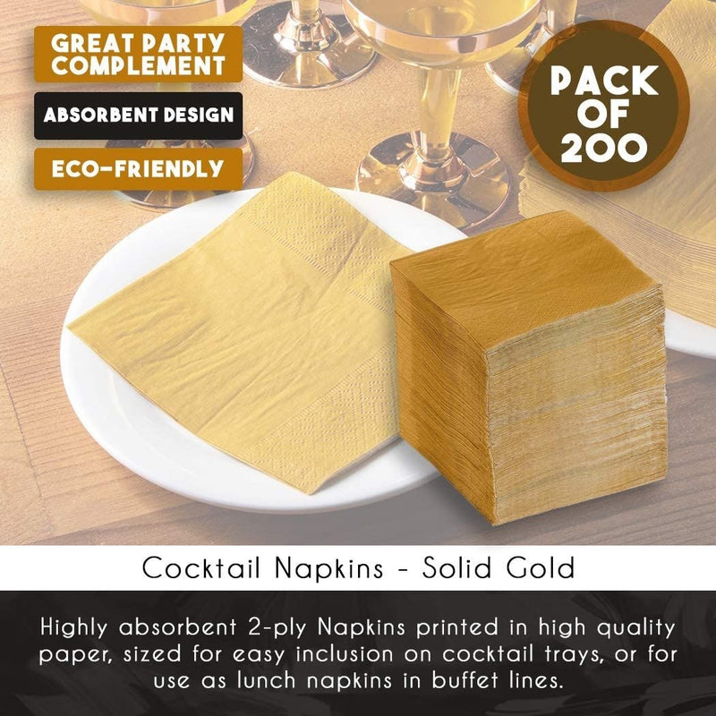 Cocktail Napkins, Mustard Yellow Paper Napkins (5 x 5 Inches, 200 Pack)