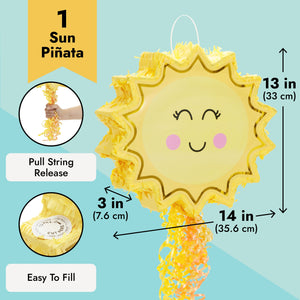 Pull String Sun Pinata for Sunshine Party Decorations, Birthday, Baby Shower (Small, 14 x 13 x 3 In)