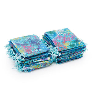 Small Blue Coral Organza Drawstring Party Favor Gift Bags for Jewelry (3.5 x 4.7 In, 120 Pack)