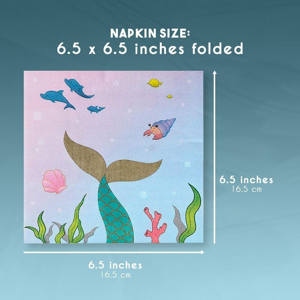 Mermaid Party Supplies, Luncheon Napkins (6.5 x 6.5 In, 150-Pack)