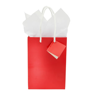 20-Pack Small Paper Gift Bags with Handles, 5.5x2.5x7.9-Inch Goodie Bags with 20 Sheets White Tissue Paper and 20 Hang Tags for Small Business (Red)