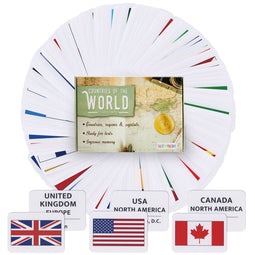 205 Countries of The World Flags Flash Cards for Education - Kids Geography Country Flashcards with Continent and Capital (2.5 x 3.5 in)