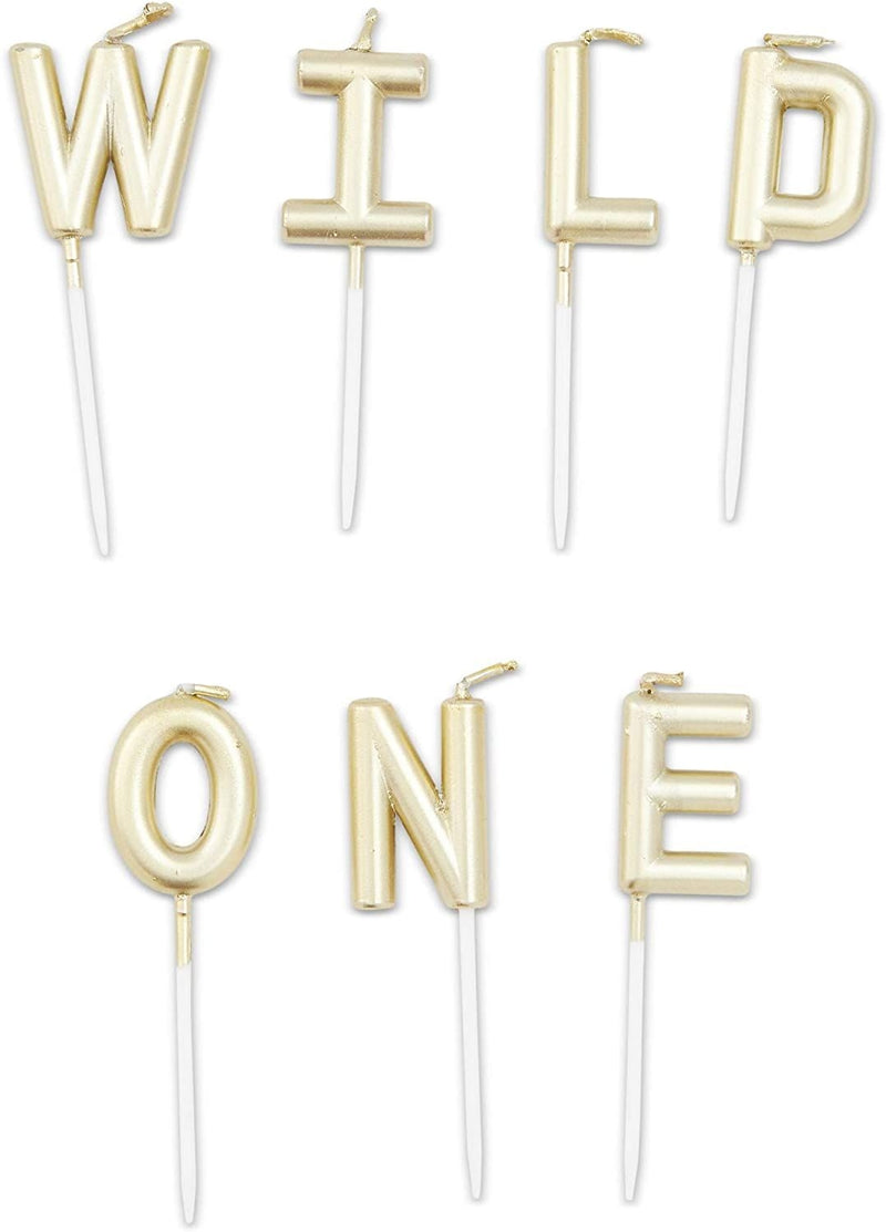 31 Count Gold Long Thin Birthday Cake Candles with Holder and Letter Candle "Wild ONE" Cake Topper Value Pack, for Women Girls Party Decoration Celebration