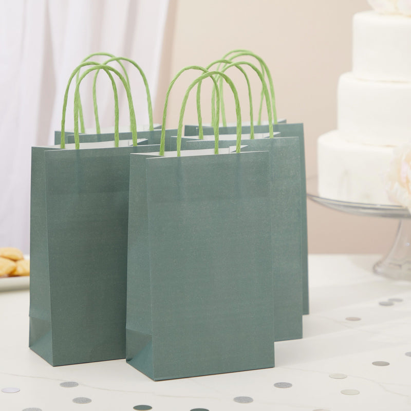 25-Pack Dark Green Gift Bags with Handles, 5.5x3.2x9-Inch Paper Goodie Bags for Party Favors and Treats, Birthday Party Supplies